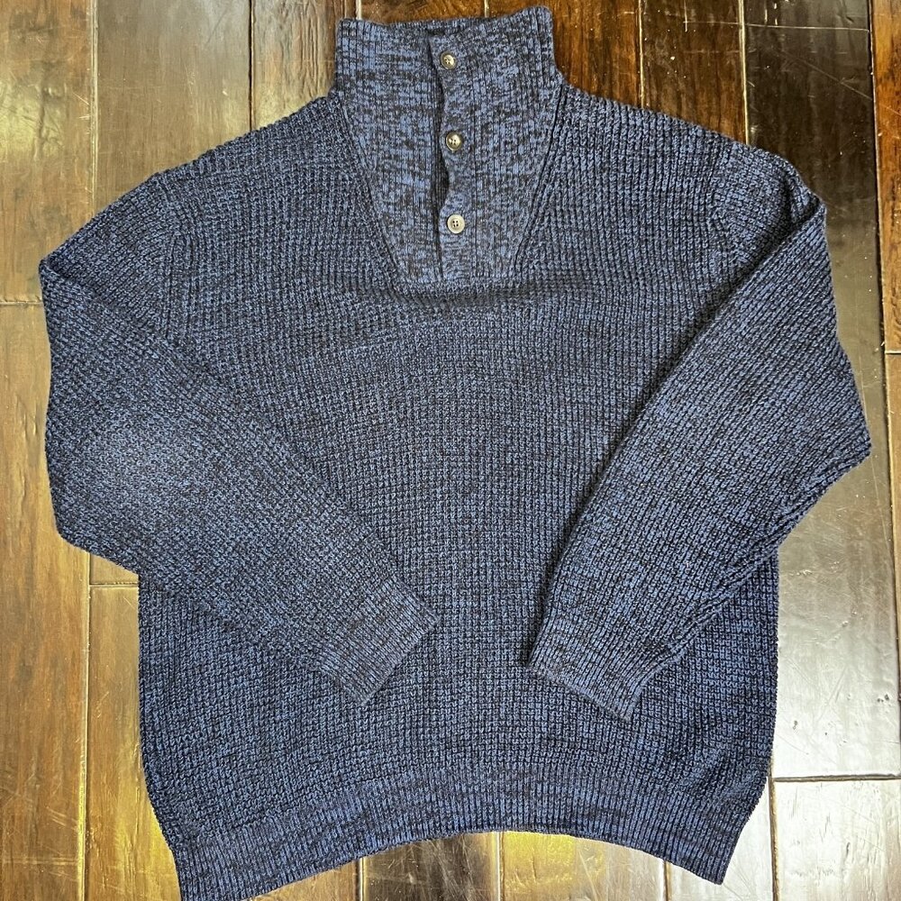 St Johns Bay Sweater Men 2XL Button Mock Neck Pullover Commando Classic Academia